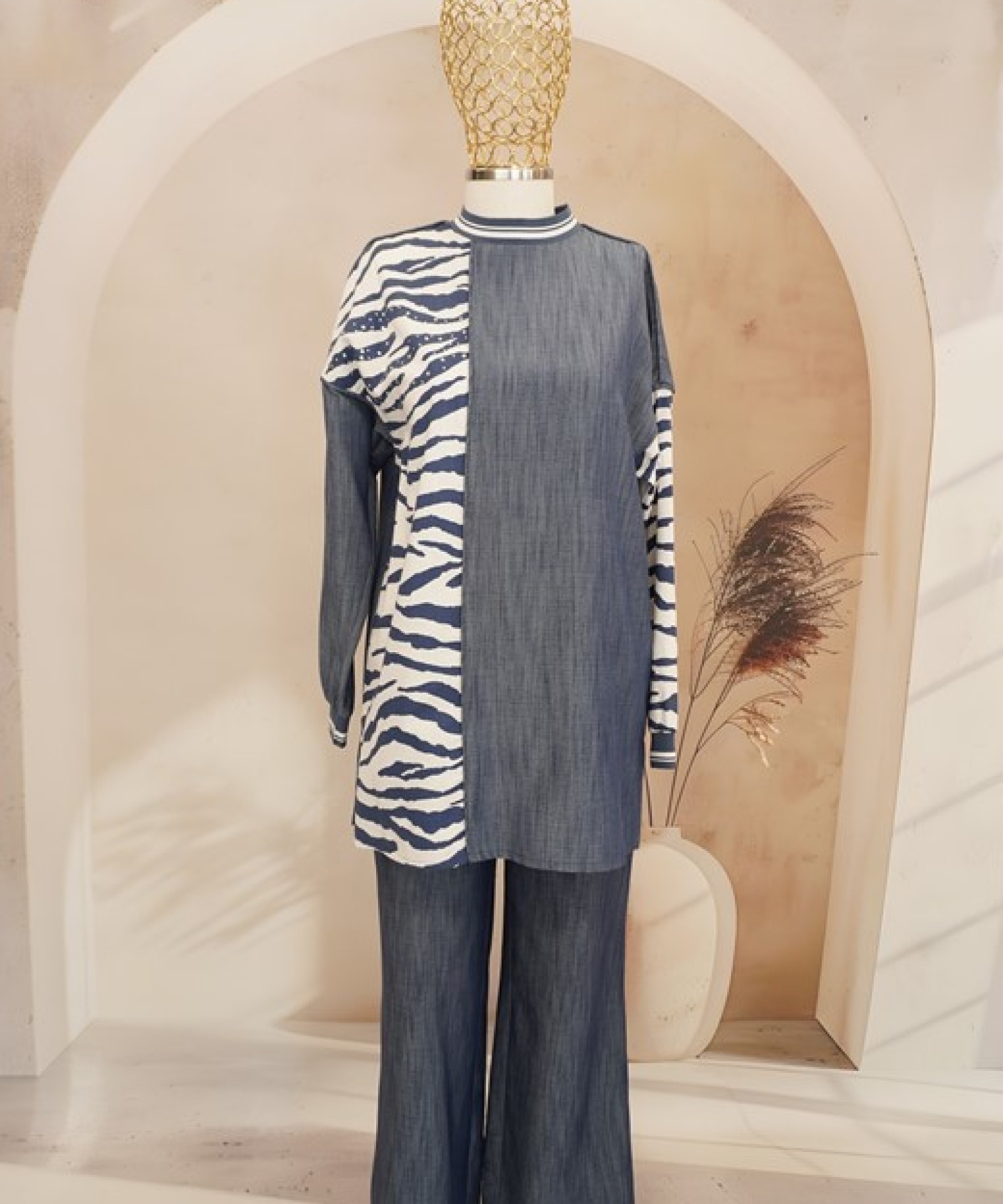 MİARUJ ZEBRA GARNİLİ KETEN TUNİK