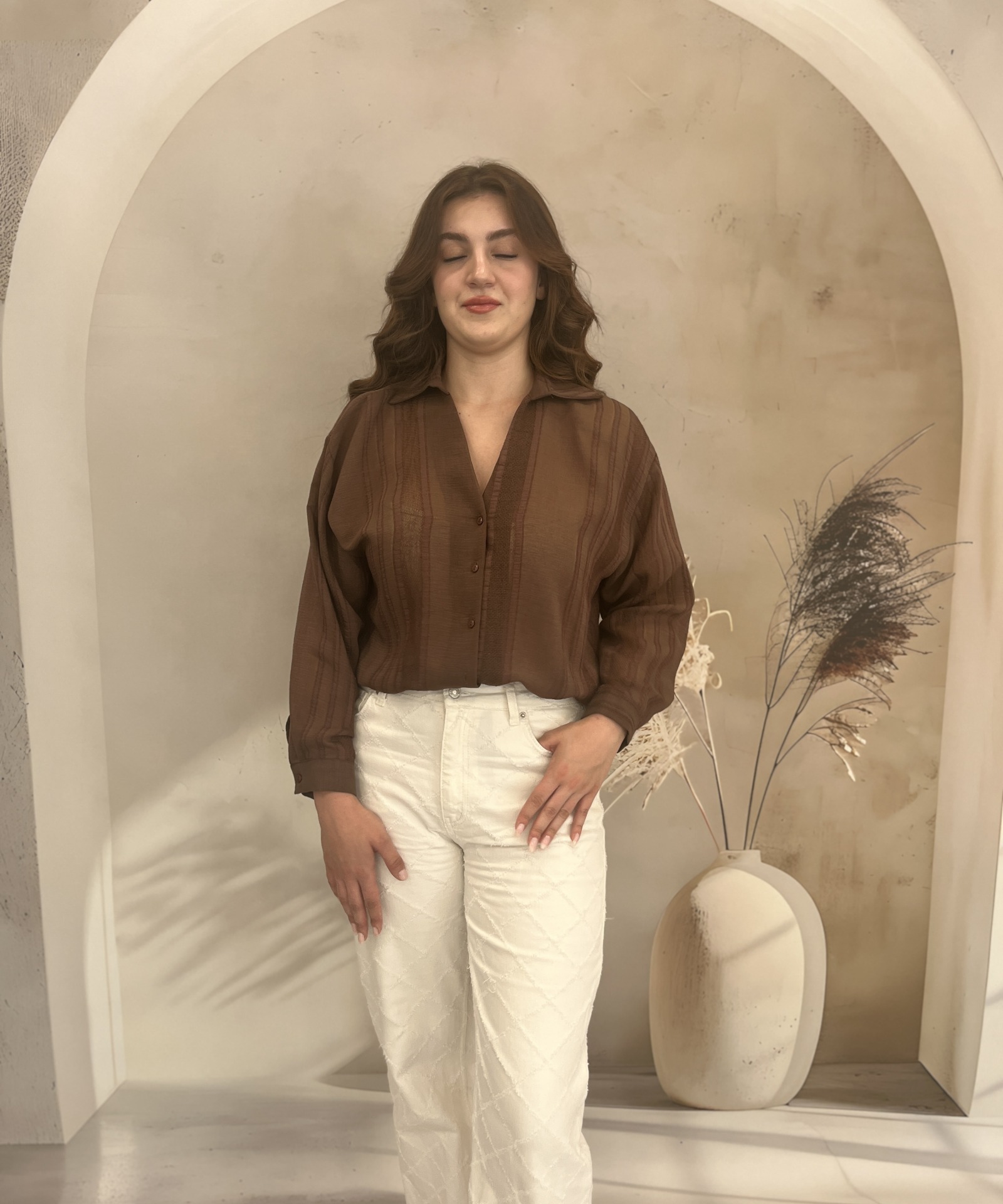TRANSPARAN KAHVERENGİ GÖMLEK